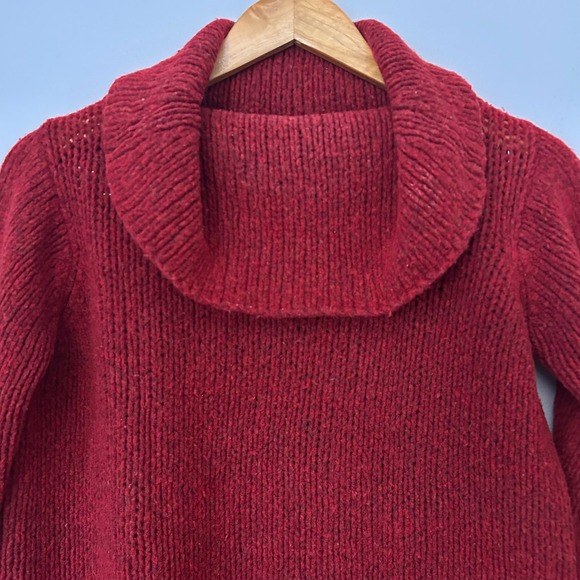 Eileen Fisher Sweater Womens PS Red Wool Blend Ribbed Cowl Neck Pullover - Picture 2 of 7